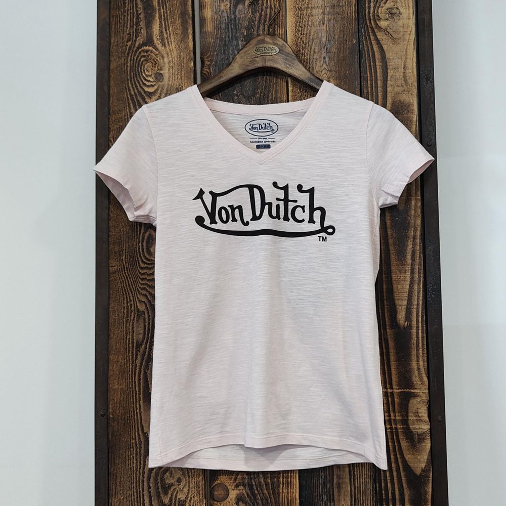 Von Dutch Round Neck In Slub Cotton With Slub Front Print Women T-Shirt Rose / Black | US-ZWRJPB215