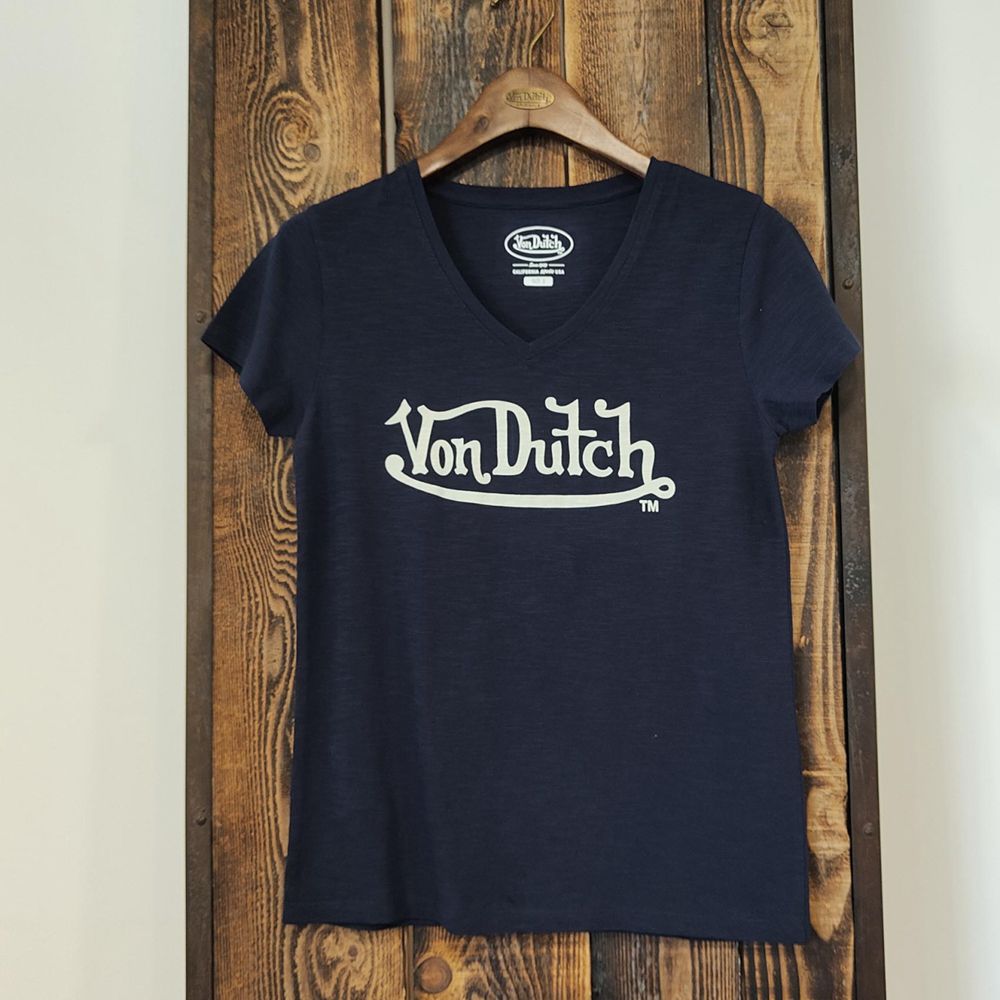 Von Dutch Round Neck In Slub Cotton With Slub Front Print Women T-Shirt Navy / White | US-HTWZPO910