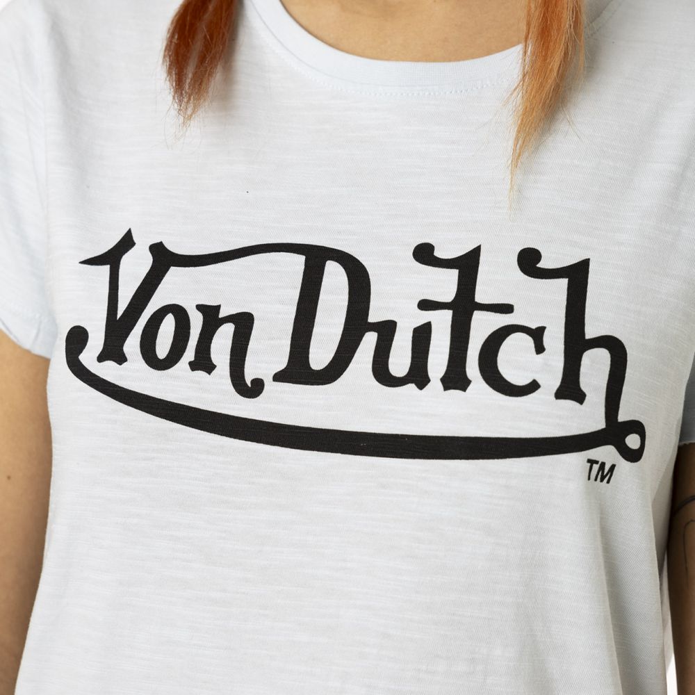 Von Dutch Round Neck In Slub Cotton With Slub Front Print Women T-Shirt Blue / Black | US-XGAPIB435