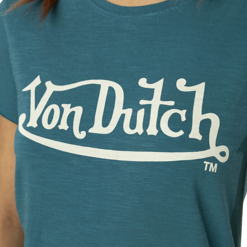 Von Dutch Round Neck In Slub Cotton With Slub Front Print Women T-Shirt Blue / White | US-DEKSHI316