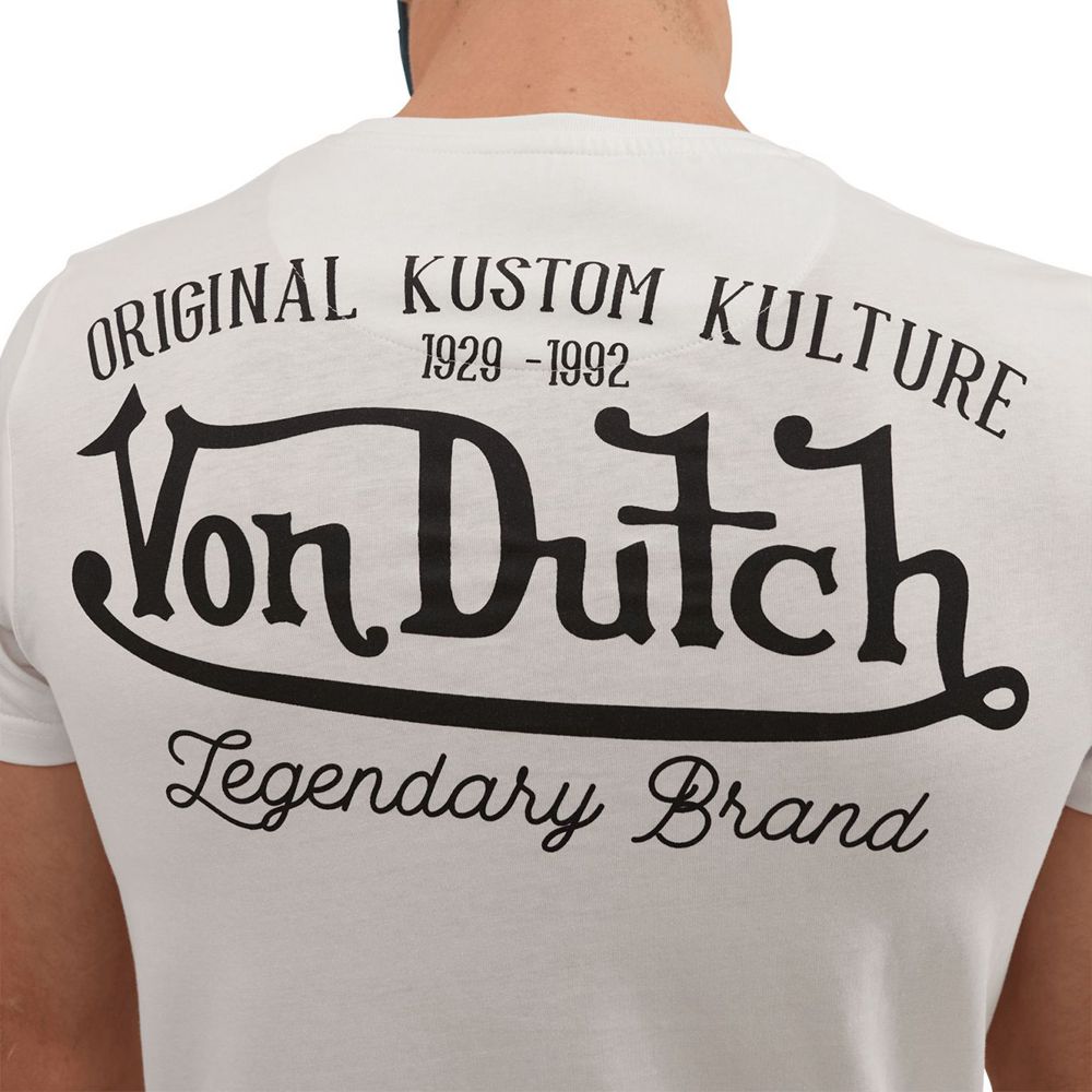 Von Dutch Round Neck Print Front And Back Eye Men T-Shirt White | US-OAWCYL354