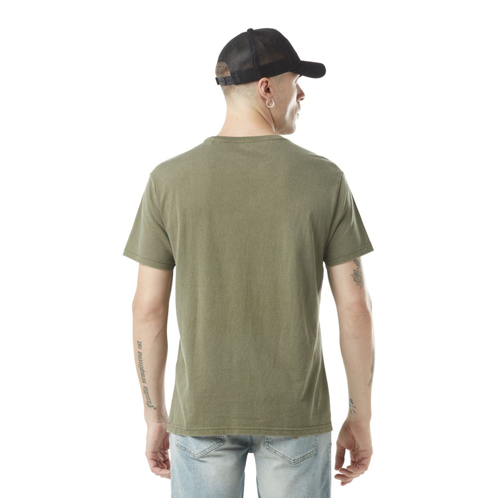 Von Dutch Round Neck Printed With Acid Wash In Shark Cotton Men T-Shirt Khaki | US-YJAEBP641