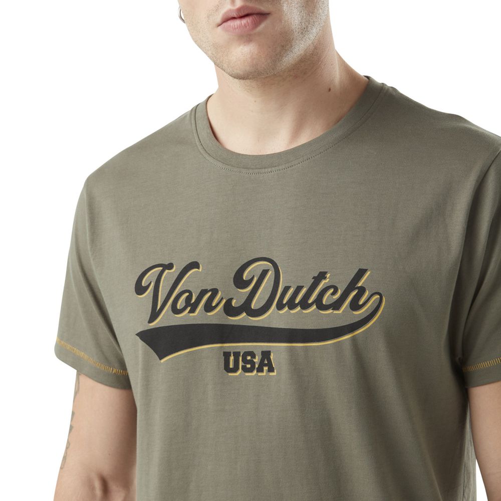 Von Dutch Round Neck With Cotton Print Colleg Men T-Shirt Khaki | US-TOEYWJ052