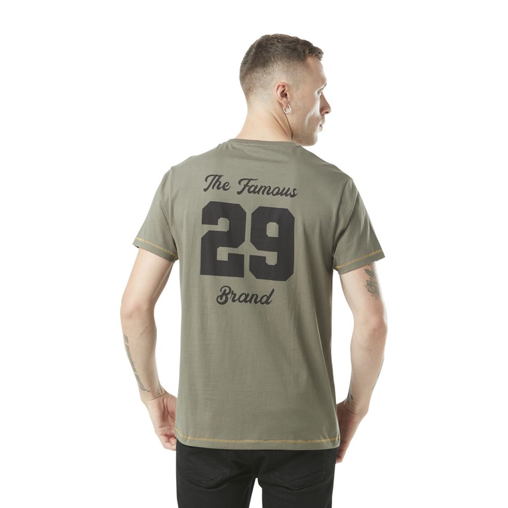 Von Dutch Round Neck With Cotton Print Colleg Men T-Shirt Khaki | US-TOEYWJ052