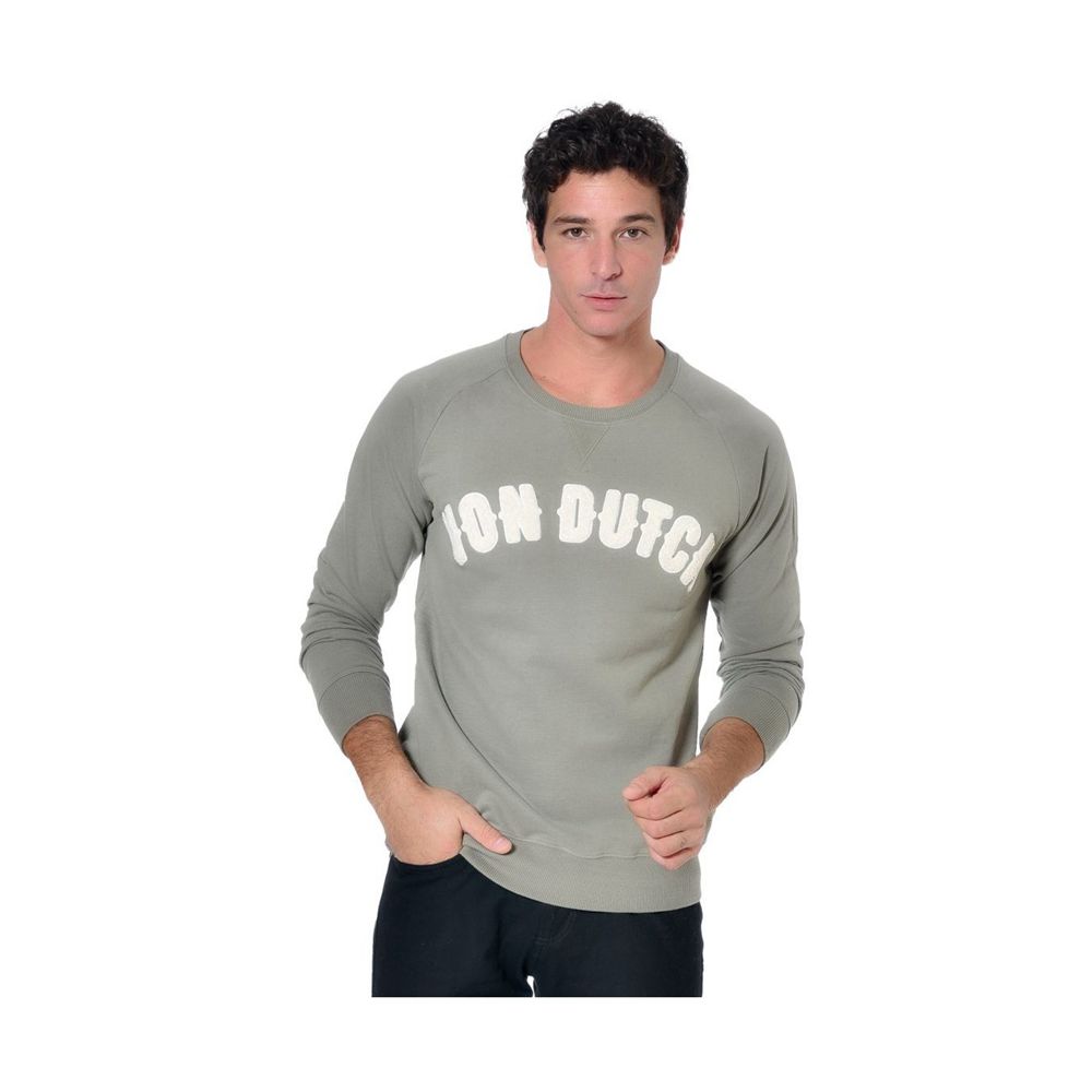 Von Dutch Round Neck With Felt Letters On Front Murray Men Sweatshirt Green Khaki | US-RKQGWZ983