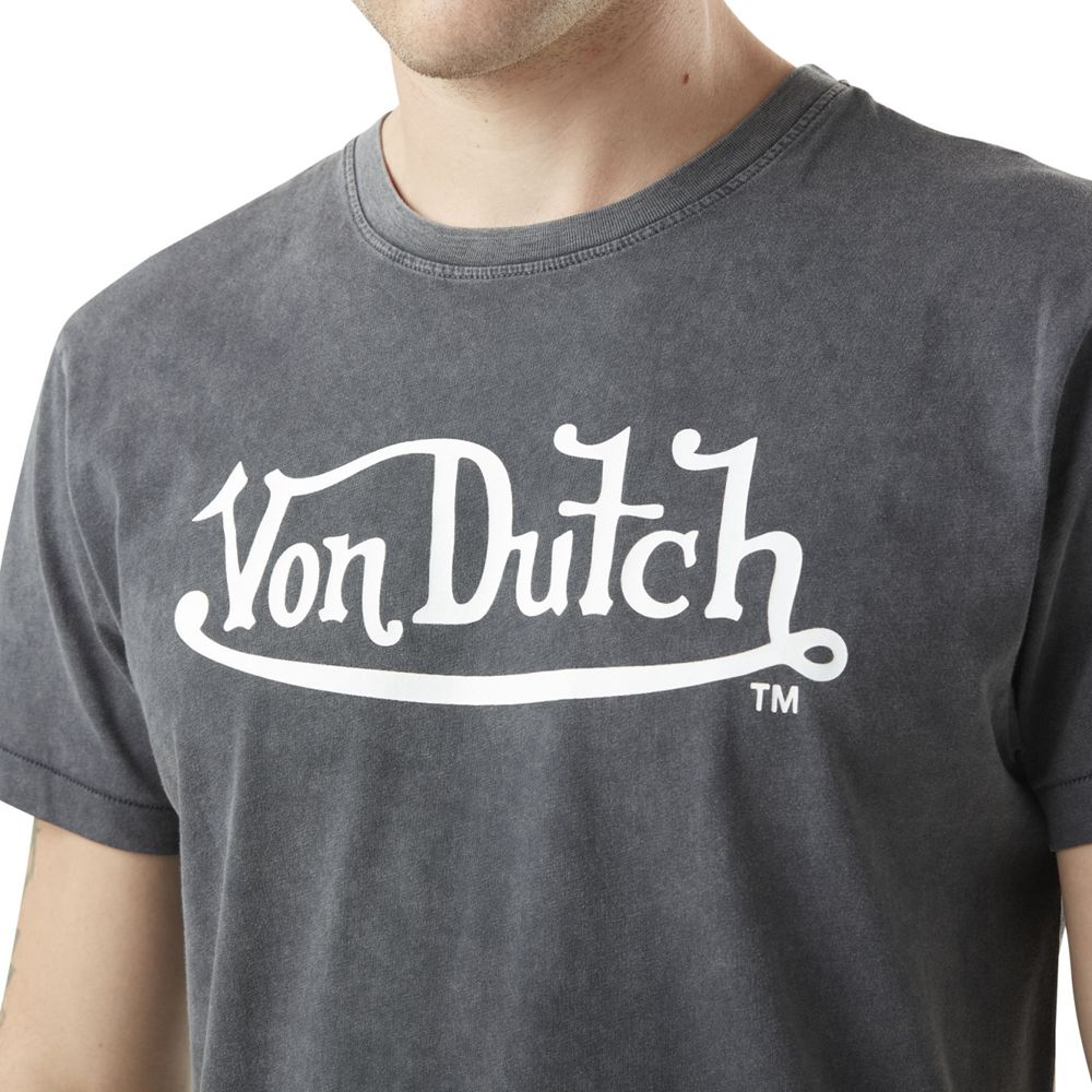 Von Dutch Round Neck With Logo And Vintage Treatment In Von Cotton Men T-Shirt Black | US-RJVYPC347