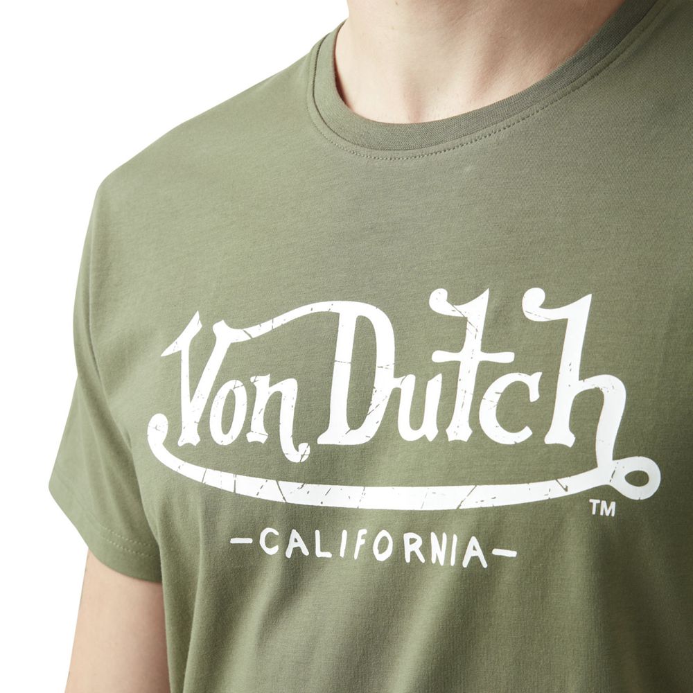 Von Dutch Round Neck With Logo And Vintage Treatment In Von Cotton Men T-Shirt Khaki | US-MFUWNX296