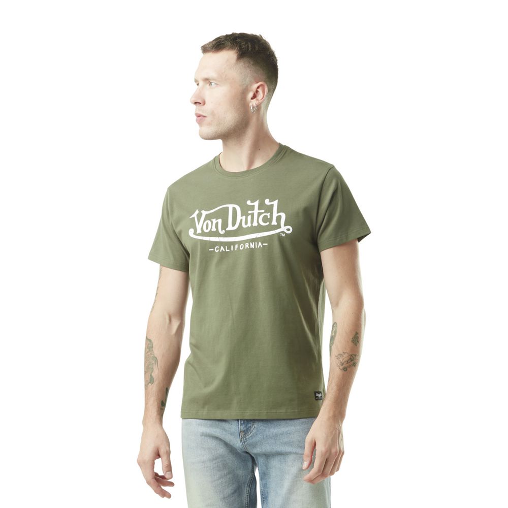 Von Dutch Round Neck With Logo And Vintage Treatment In Von Cotton Men T-Shirt Khaki | US-MFUWNX296