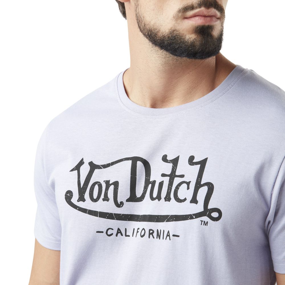 Von Dutch Round Neck With Logo In Cotton First Men T-Shirt Purple / Black | US-URDXBM598