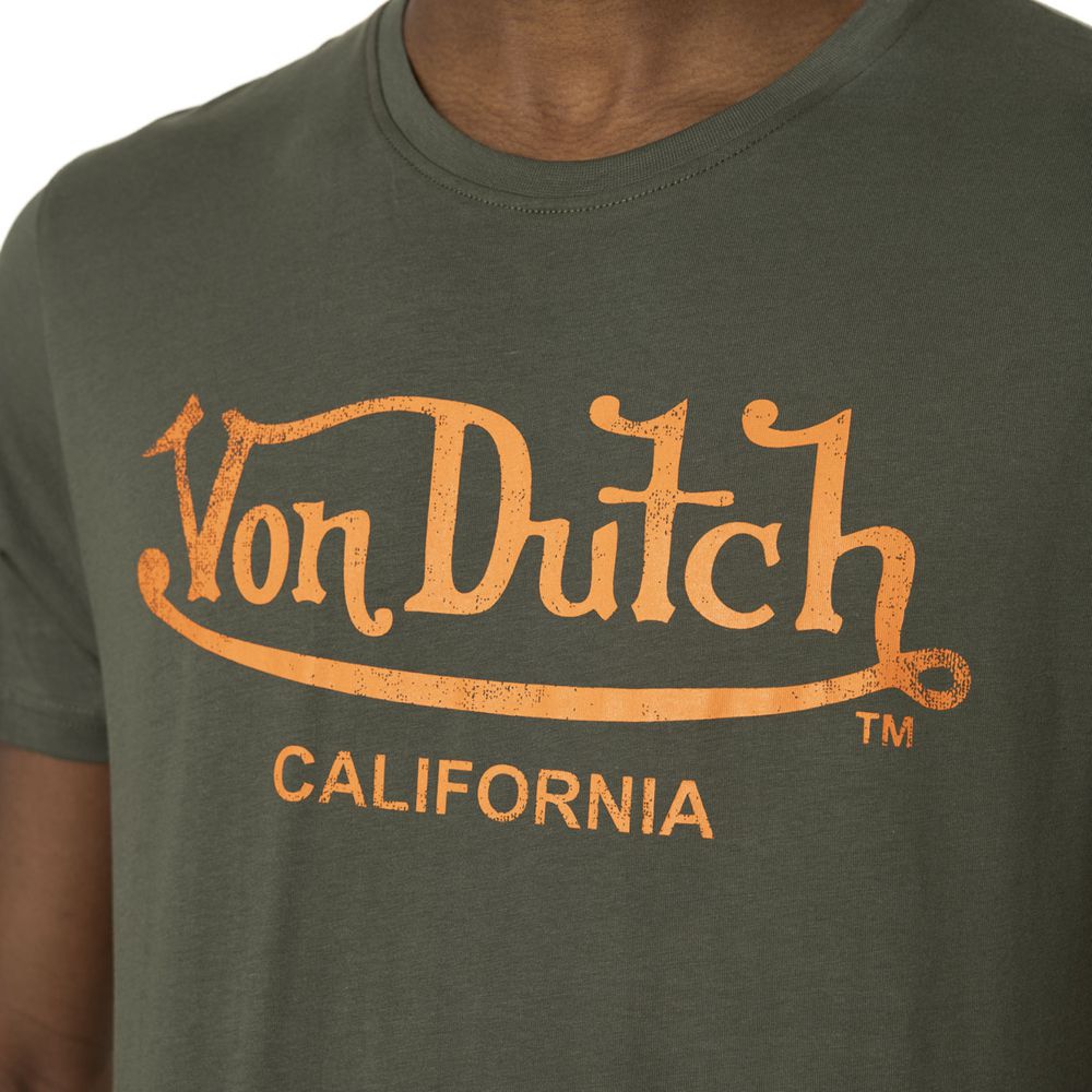 Von Dutch Round Neck With Logo In Cotton First Men T-Shirt Green Khaki / Orange | US-YHVXIJ235