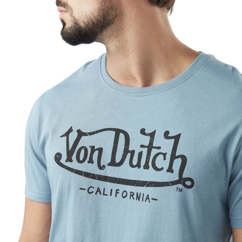 Von Dutch Round Neck With Logo In Cotton First Men T-Shirt Blue / Black | US-KRJIFT430