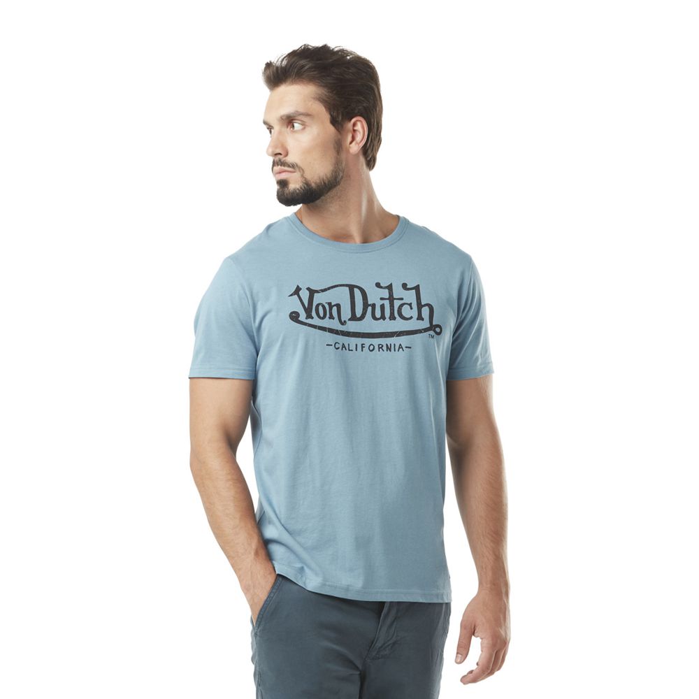 Von Dutch Round Neck With Logo In Cotton First Men T-Shirt Blue / Black | US-KRJIFT430