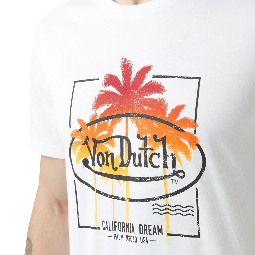 Von Dutch Round Neck With Palm Cotton Print Men T-Shirt White / Black / Red / Orange | US-LJODUX614