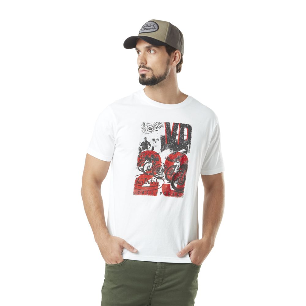 Von Dutch Round Neck With Pict Cotton Print Men T-Shirt White | US-TUCHWA790