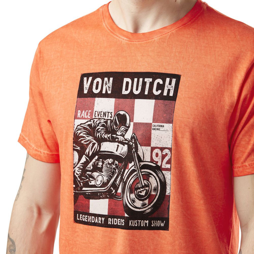 Von Dutch Round Neck With Print In Cotton Event Men T-Shirt Orange / Black / White | US-BJWNIL047