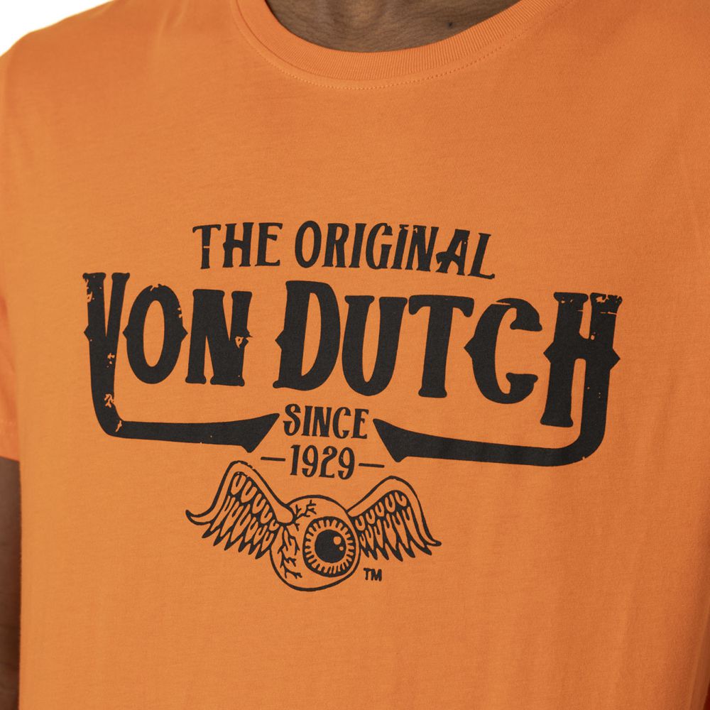 Von Dutch Round Neck With Print In Orig Cotton Men T-Shirt Orange / Black | US-EAQPKN079