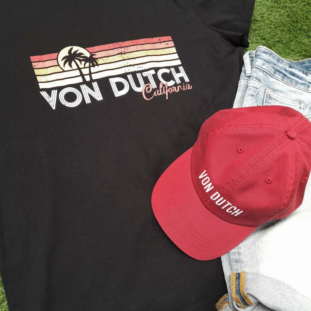 Von Dutch Round Neck With Sun Cotton Print Men T-Shirt Black / Red / Yellow / White | US-NJVBEA527