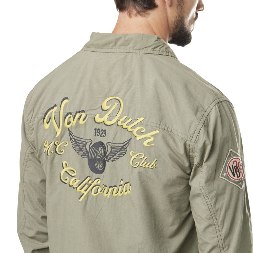 Von Dutch Rudy Long Sleeve Cotton Patch Men Shirts Khaki | US-EKNBAJ631