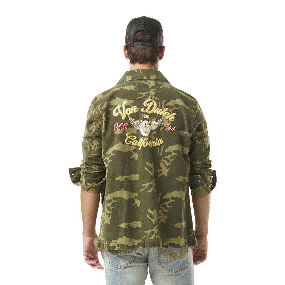 Von Dutch Santi Cotton Camouflage Embroidery Men Jacket Khaki | US-IFZVAX521