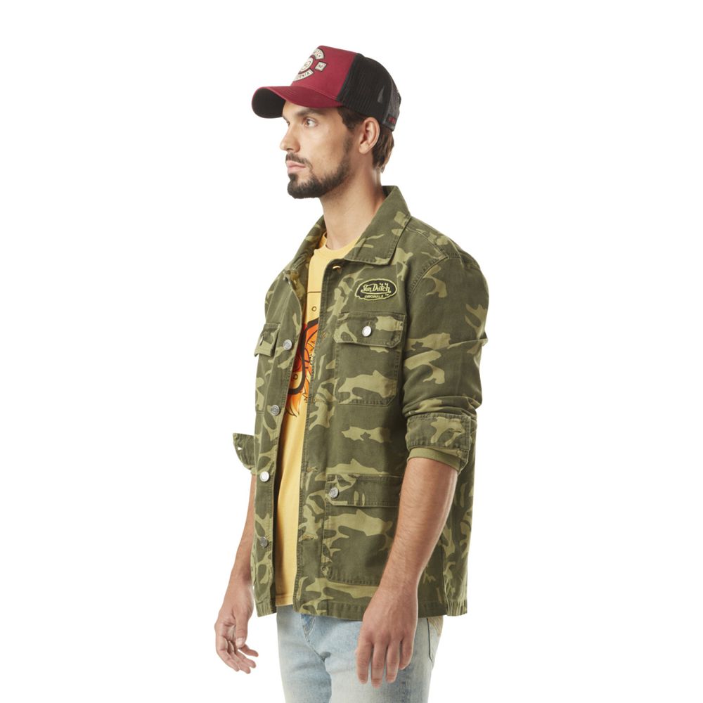 Von Dutch Santi Cotton Camouflage Embroidery Men Jacket Khaki | US-IFZVAX521