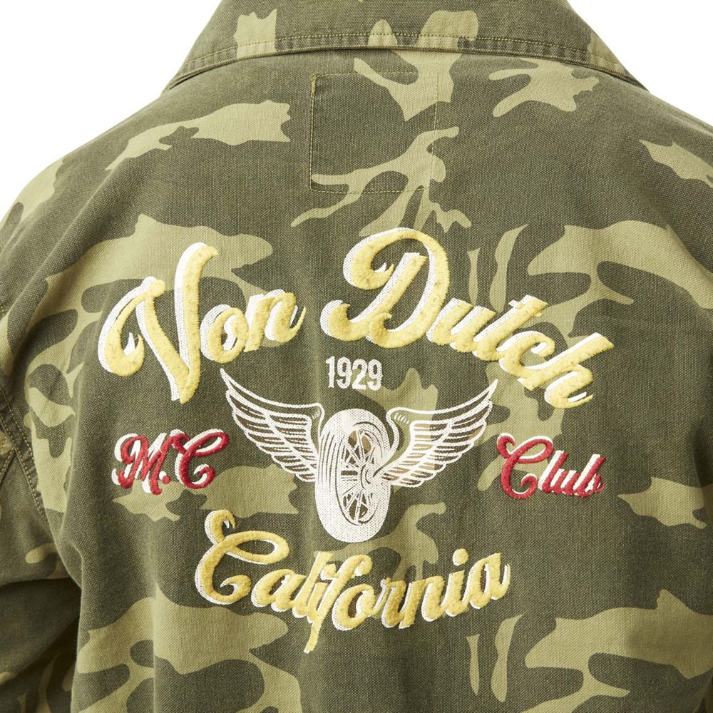 Von Dutch Santi Cotton Camouflage Embroidery Men Jacket Khaki | US-IFZVAX521