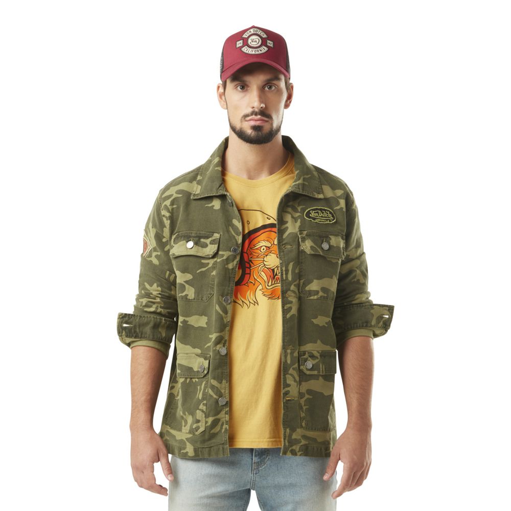 Von Dutch Santi Cotton Camouflage Embroidery Men Jacket Khaki | US-IFZVAX521