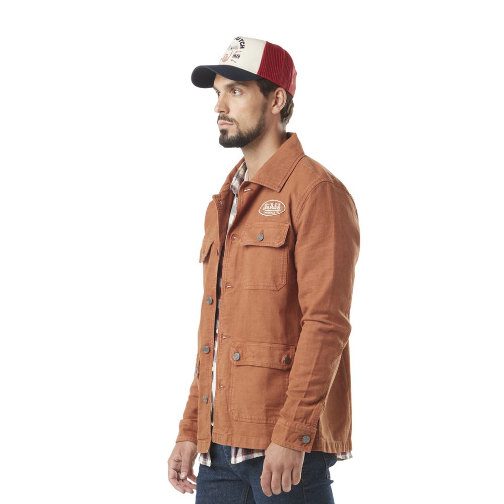 Von Dutch Santi Cotton With Embroidery Men Jacket Brown | US-TCBWZA809