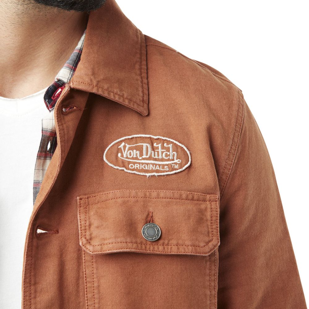 Von Dutch Santi Cotton With Embroidery Men Jacket Brown | US-TCBWZA809