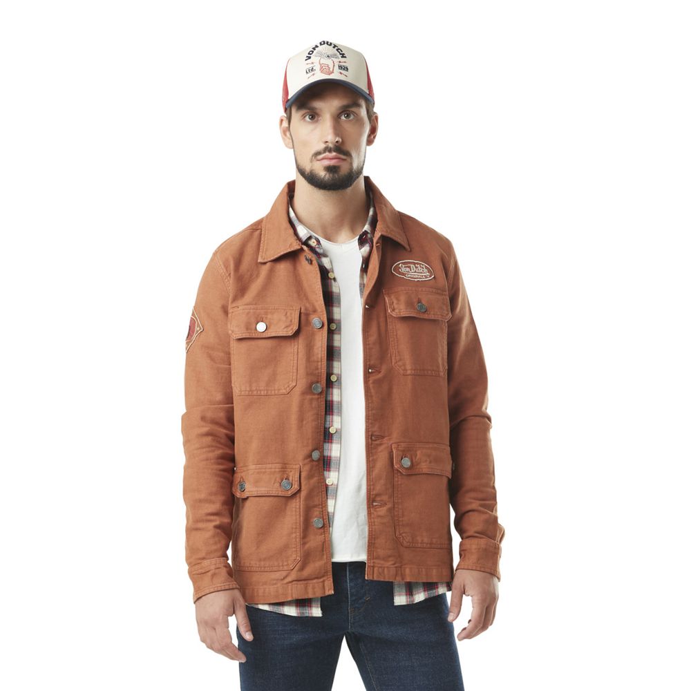 Von Dutch Santi Cotton With Embroidery Men Jacket Brown | US-TCBWZA809