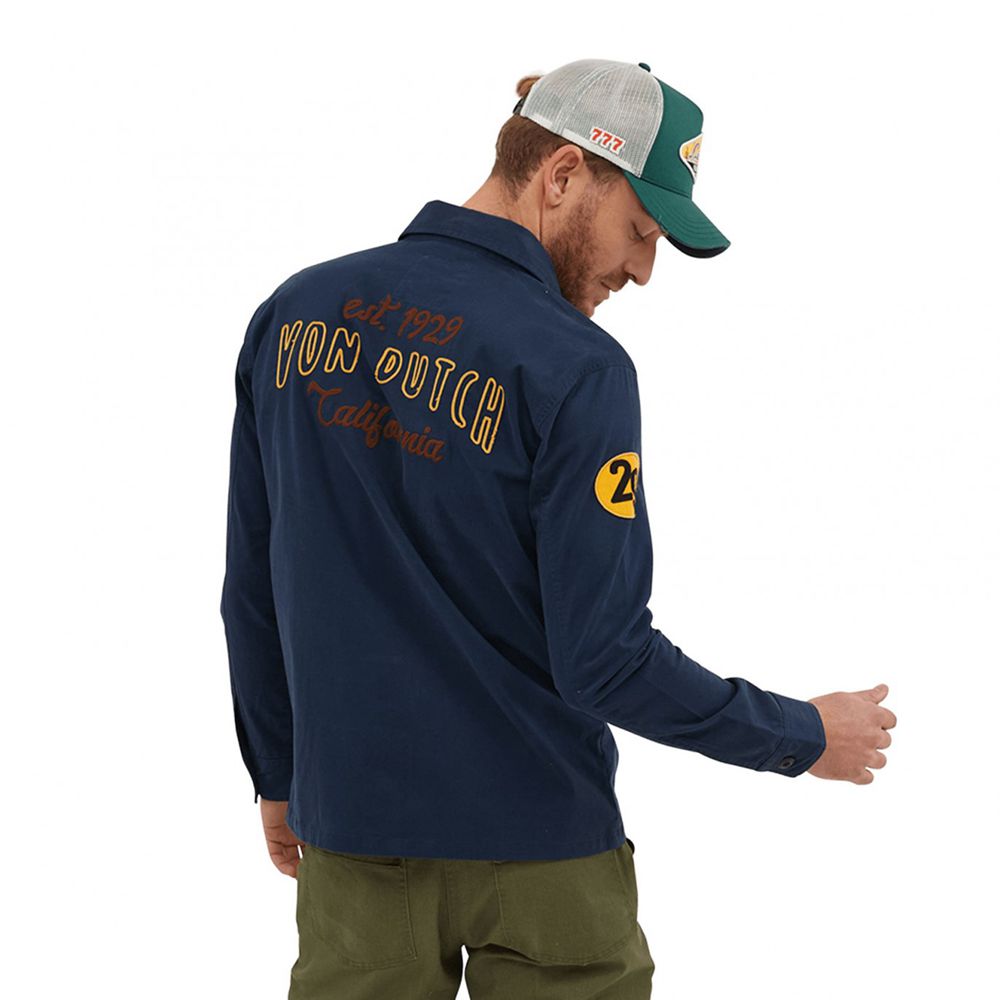 Von Dutch Santor With Pocket And Embroidered Badge Men Jacket Dark Blue | US-DAKXQZ208