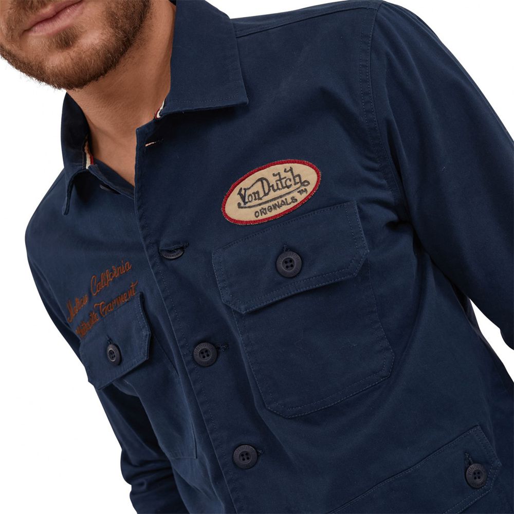 Von Dutch Santor With Pocket And Embroidered Badge Men Jacket Dark Blue | US-DAKXQZ208