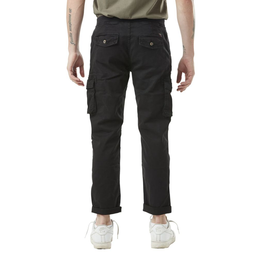 Von Dutch Side Pockets With Embroidered Badge In Ico Cotton Men Cargo Pants Black | US-KORFGY193