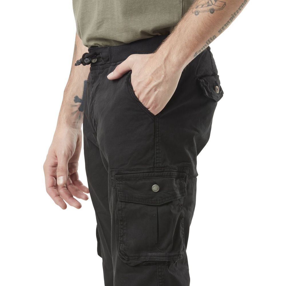 Von Dutch Side Pockets With Embroidered Badge In Ico Cotton Men Cargo Pants Black | US-KORFGY193