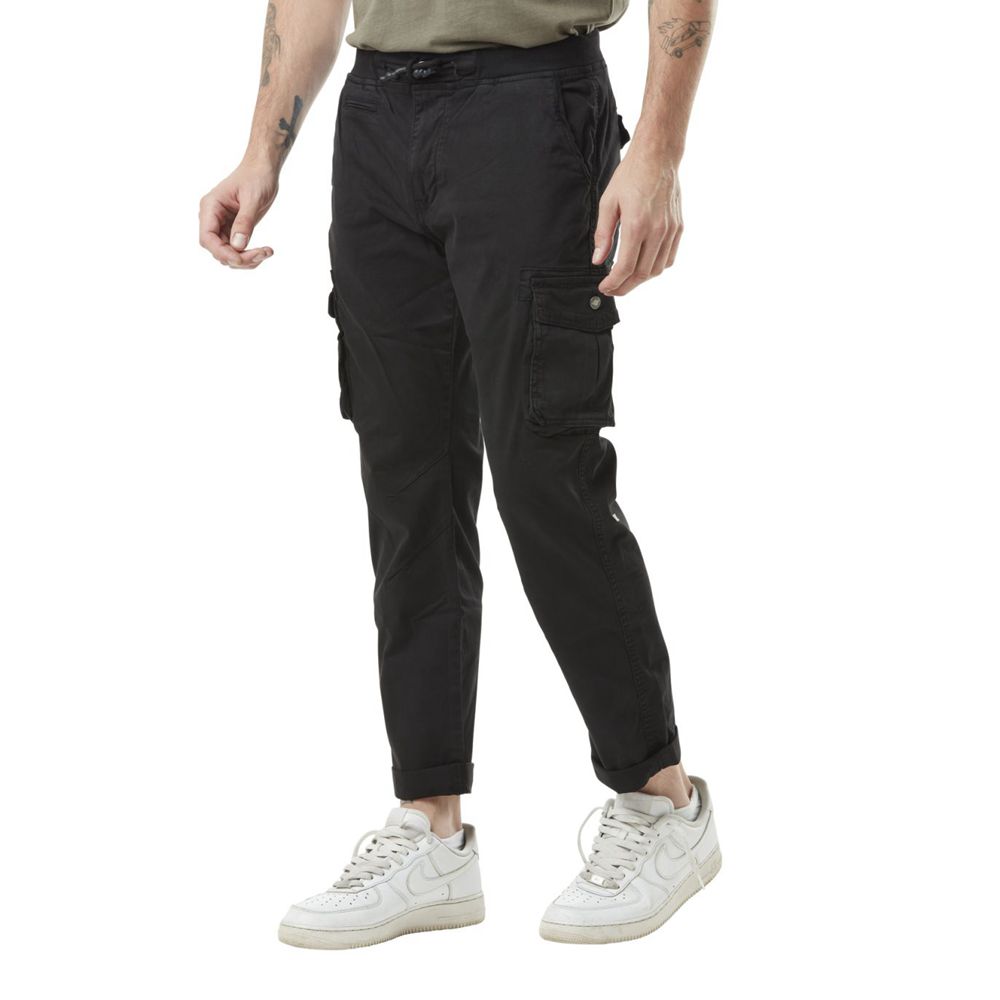 Von Dutch Side Pockets With Embroidered Badge In Ico Cotton Men Cargo Pants Black | US-KORFGY193