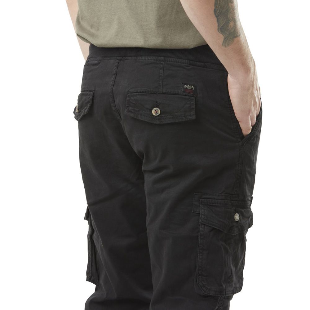 Von Dutch Side Pockets With Embroidered Badge In Ico Cotton Men Cargo Pants Black | US-KORFGY193