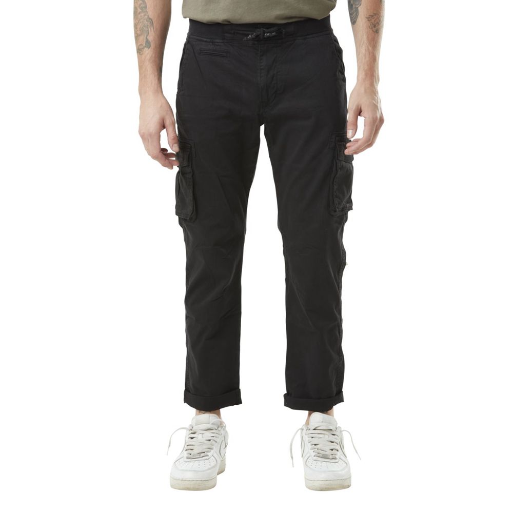 Von Dutch Side Pockets With Embroidered Badge In Ico Cotton Men Cargo Pants Black | US-KORFGY193