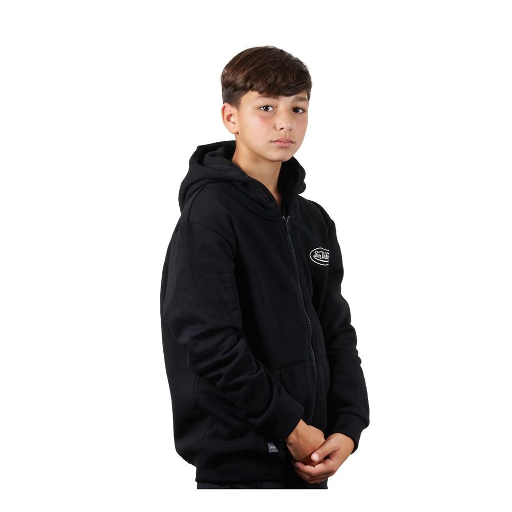 Von Dutch Slimane Zipped With Round Neck And Hood Kids' Sweatshirt Black / White | US-YJZHUL985