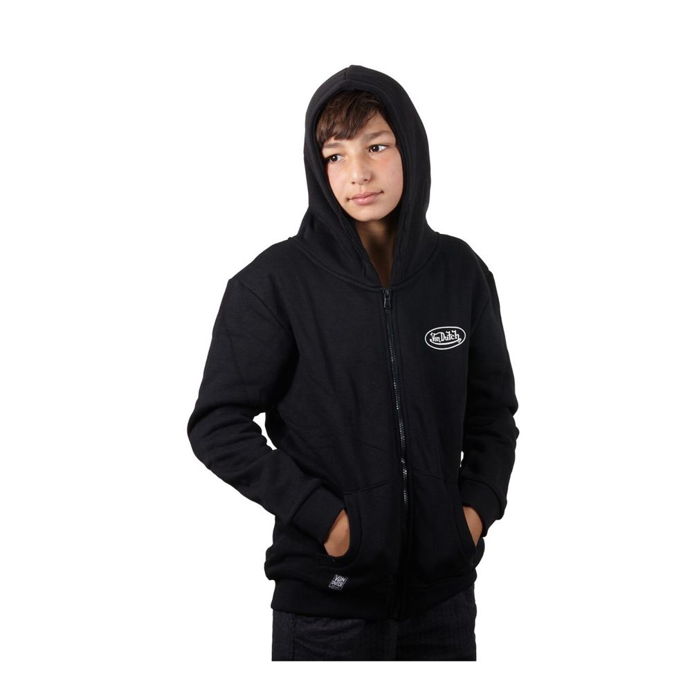 Von Dutch Slimane Zipped With Round Neck And Hood Kids' Sweatshirt Black / White | US-YJZHUL985