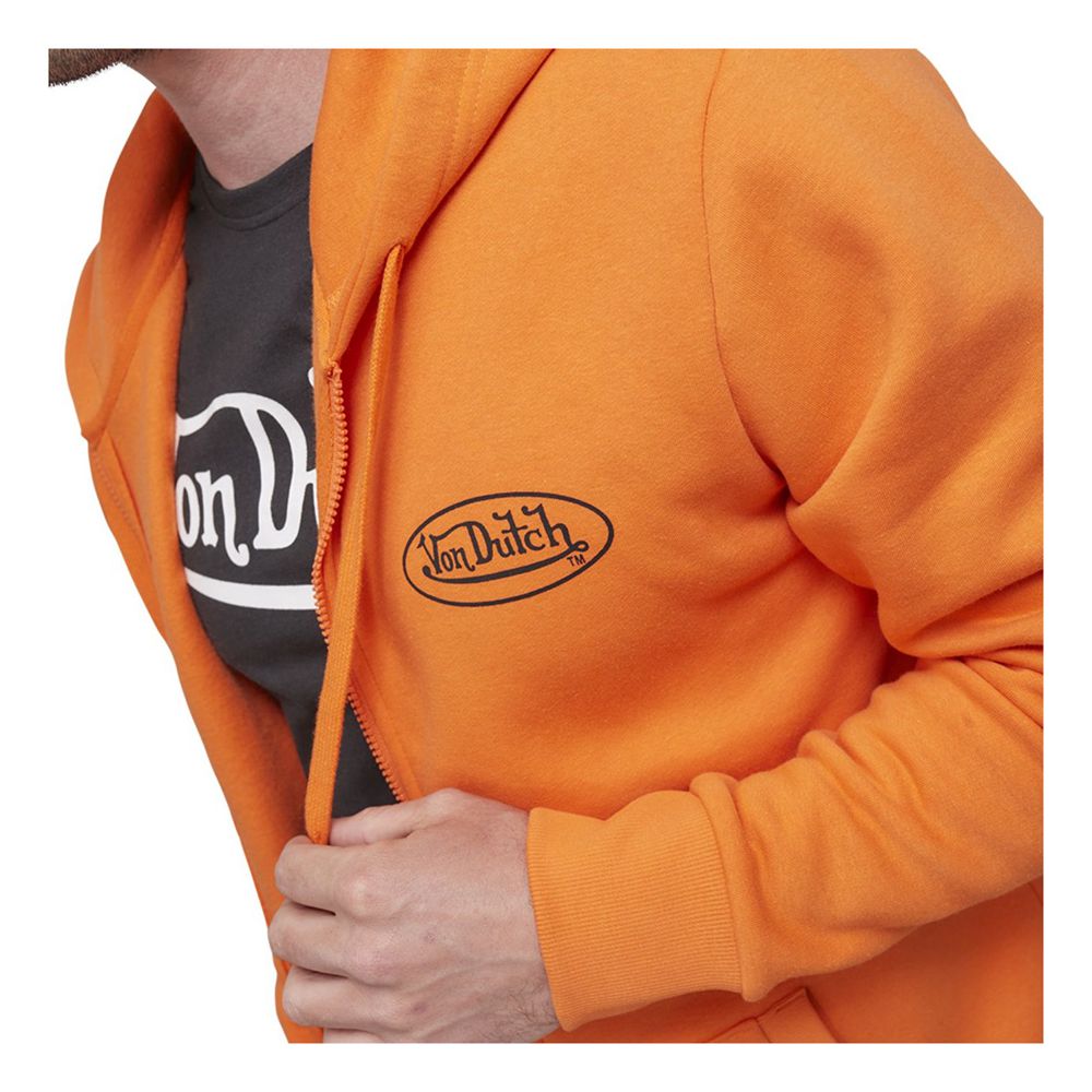 Von Dutch Slimane Zippered Cotton Men Hoodie Orange | US-MVGHRC976