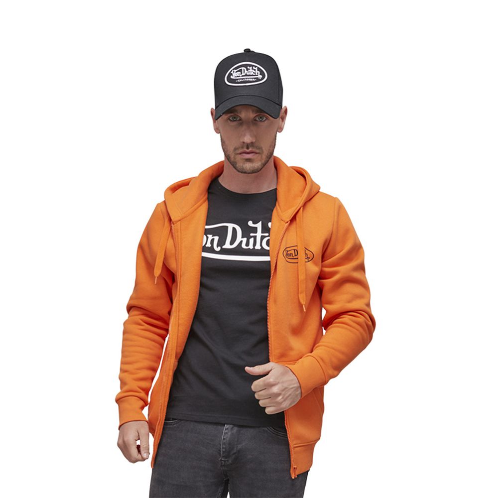 Von Dutch Slimane Zippered Cotton Men Hoodie Orange | US-MVGHRC976