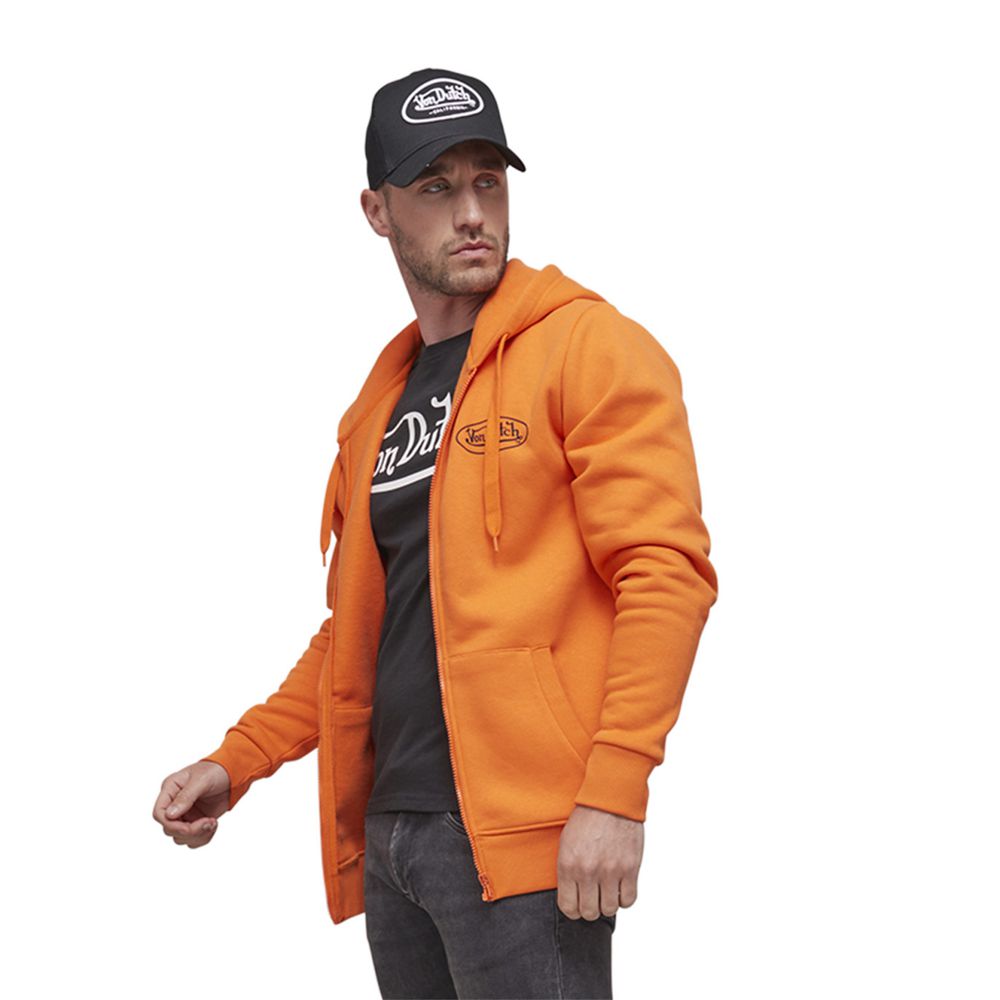 Von Dutch Slimane Zippered Cotton Men Hoodie Orange | US-MVGHRC976