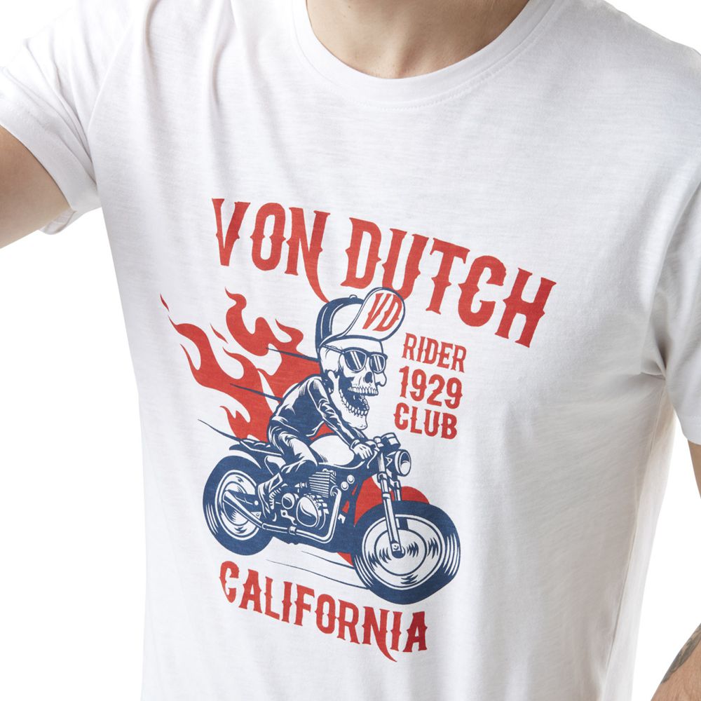 Von Dutch Slub Round Neck With Print In Ride Cotton Men T-Shirt White / Blue / Red | US-WJGRYI601