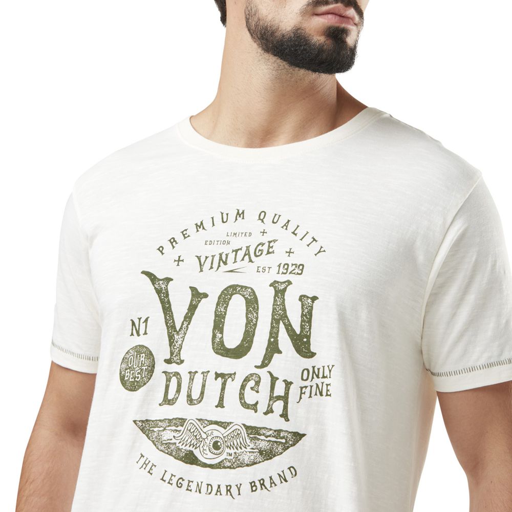 Von Dutch Slub Round Neck With Print In Cotton Perst Men T-Shirt White / Black | US-DXAVWM207