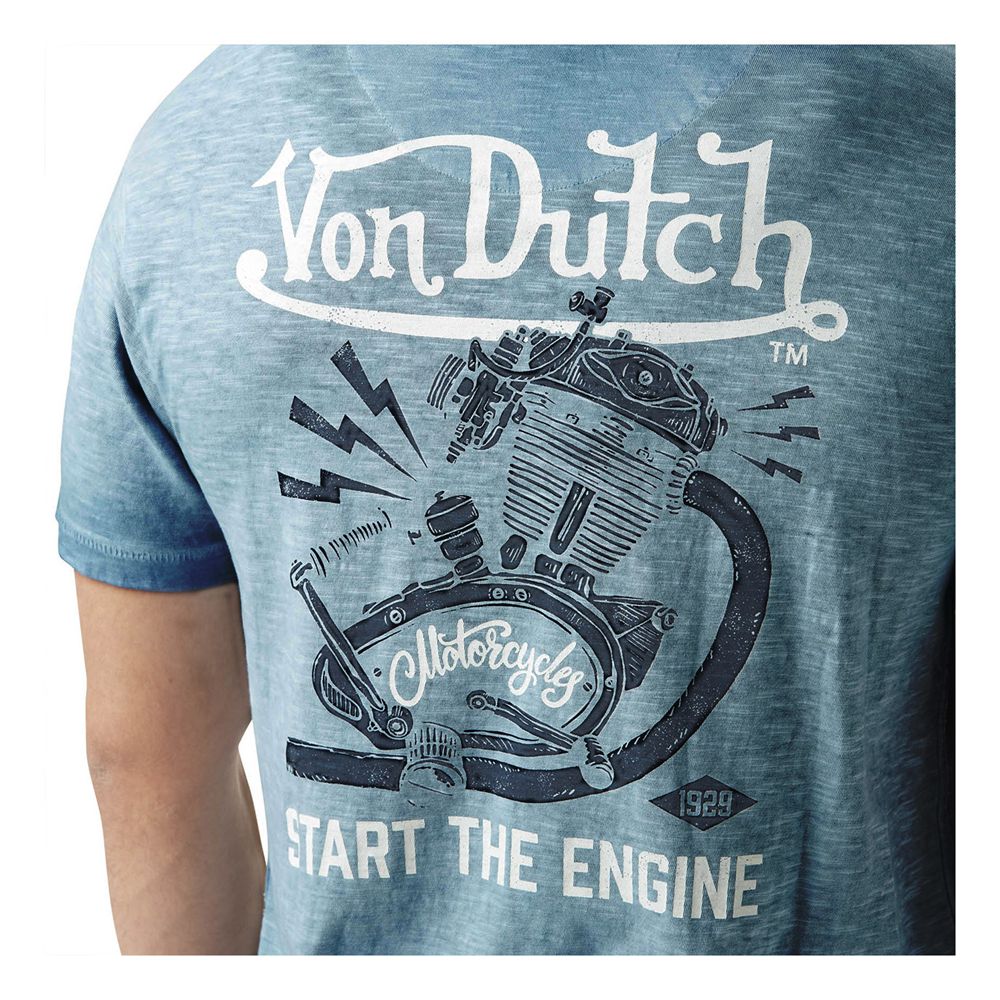 Von Dutch Slub Round Neck With Print In Pist Cotton Men T-Shirt Light Blue | US-IWAZXP712