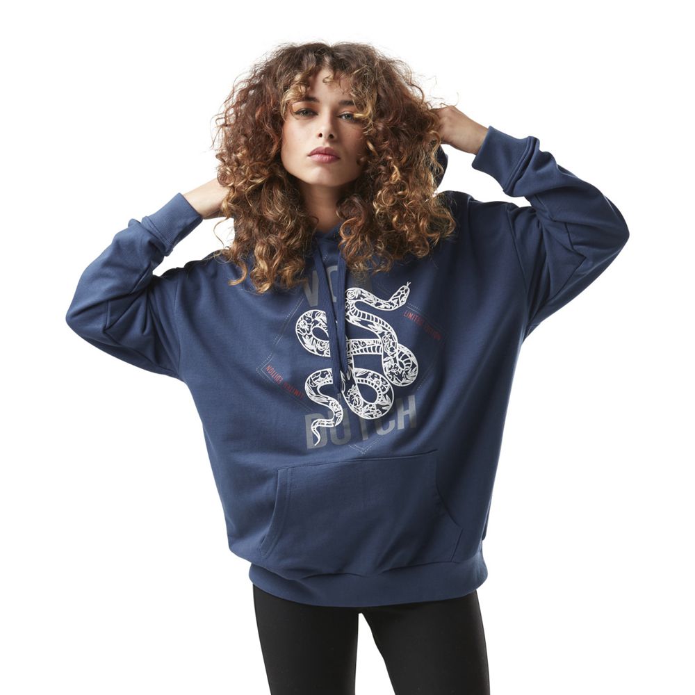 Von Dutch Snake Print Oversized Women Hoodie Blue | US-KXVGQY823