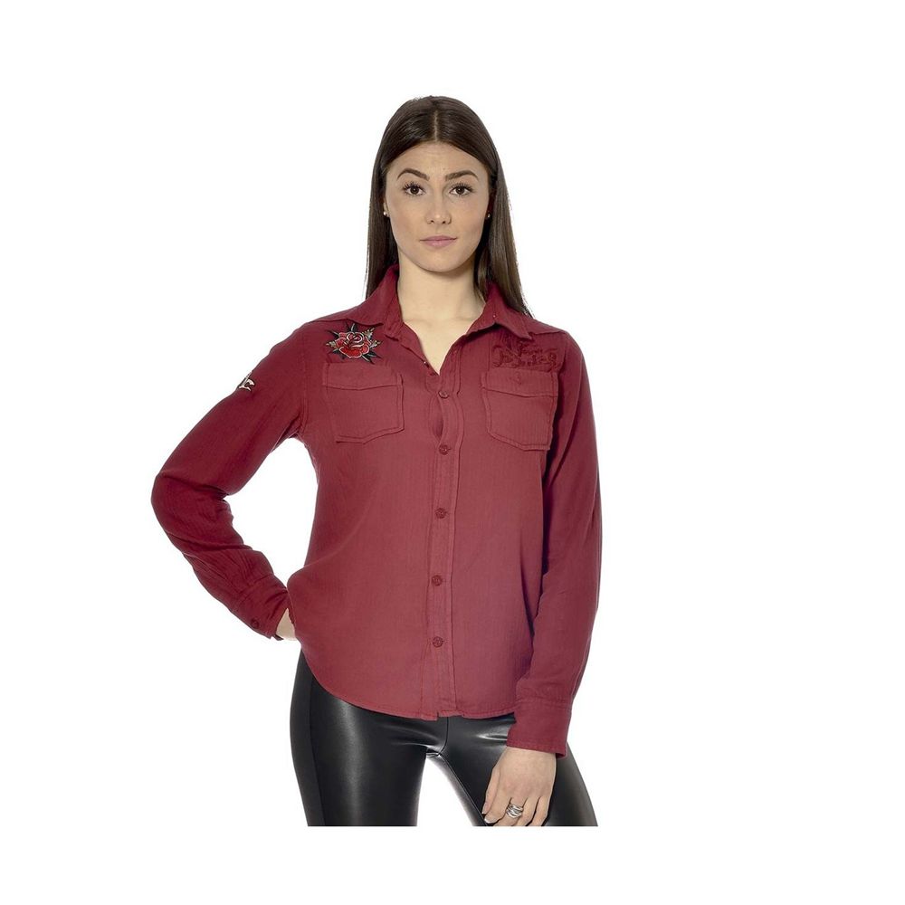 Von Dutch Soft Long Sleeve Herringbone Pattern Embroidery Sharon Women Shirts Red | US-KOPEXY219