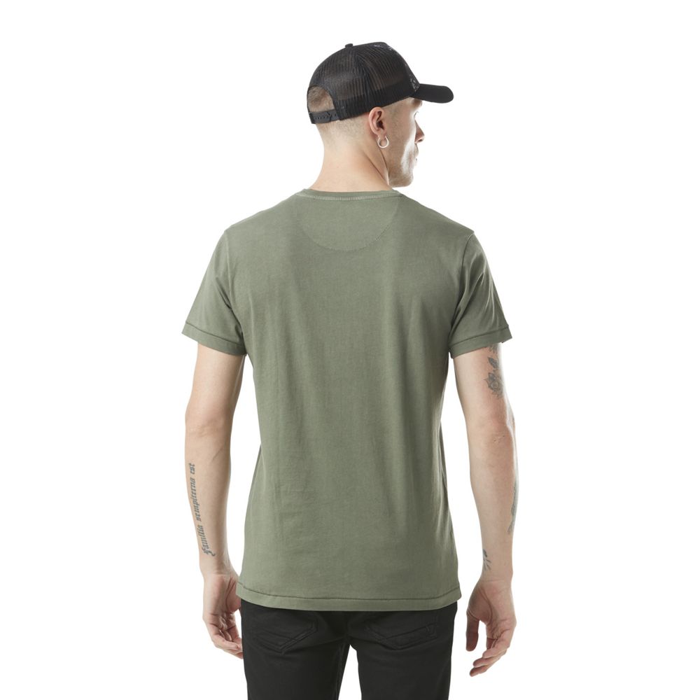 Von Dutch Stretch Round Neck With Life Logo Men T-Shirt Green Khaki / White | US-QUTCNA239