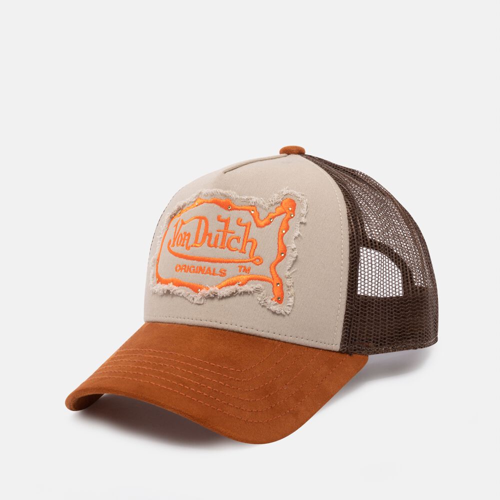 Von Dutch Trucker Arizona Cap Dark Brown / Cream / Orange | US-LQCYRH162