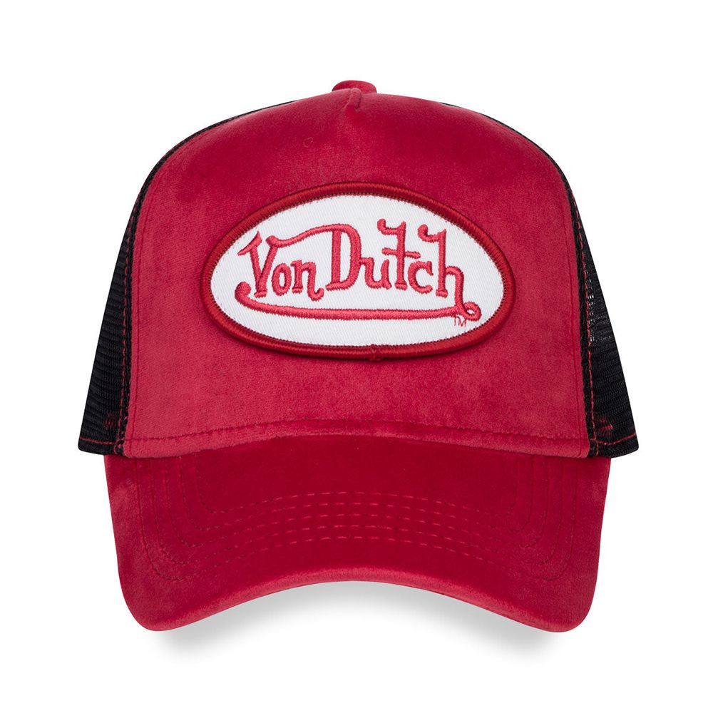 Von Dutch Trucker Astro Dust Velvet Cap Dark Red | US-OLUHYF954