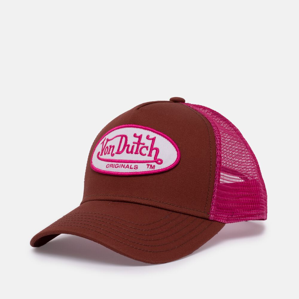 Von Dutch Trucker Boston Cap Dark Brown / Pink | US-NXQGHP316